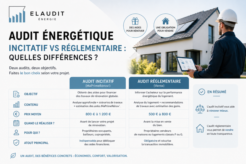 Audit énergétique incitatif vs réglementaire : le guide 2026