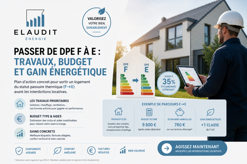 Passer DPE F à E : travaux, budget et gain énergétique 2026