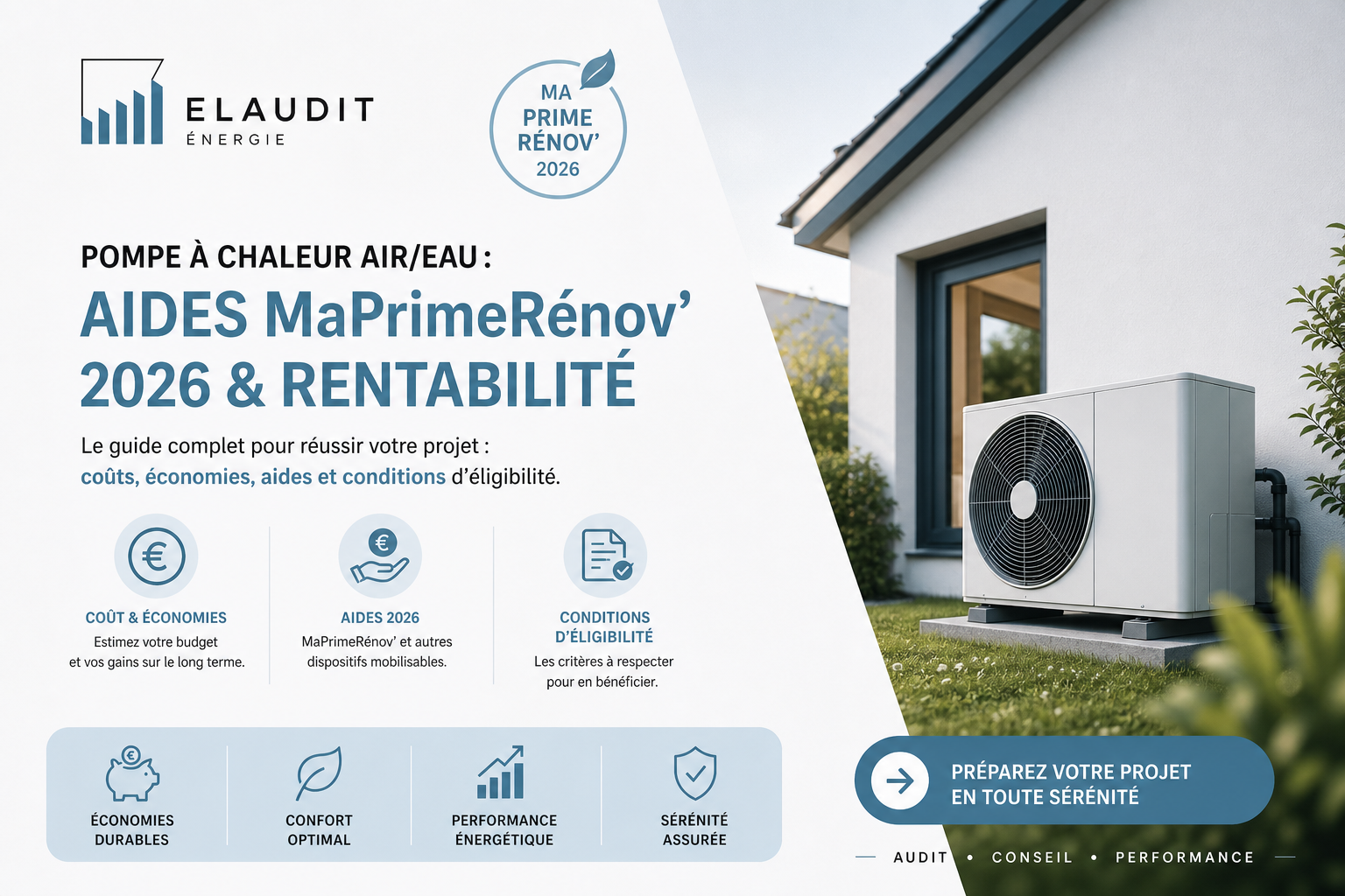 Pompe à chaleur air eau aides 2026 : prix, primes et rentabilité