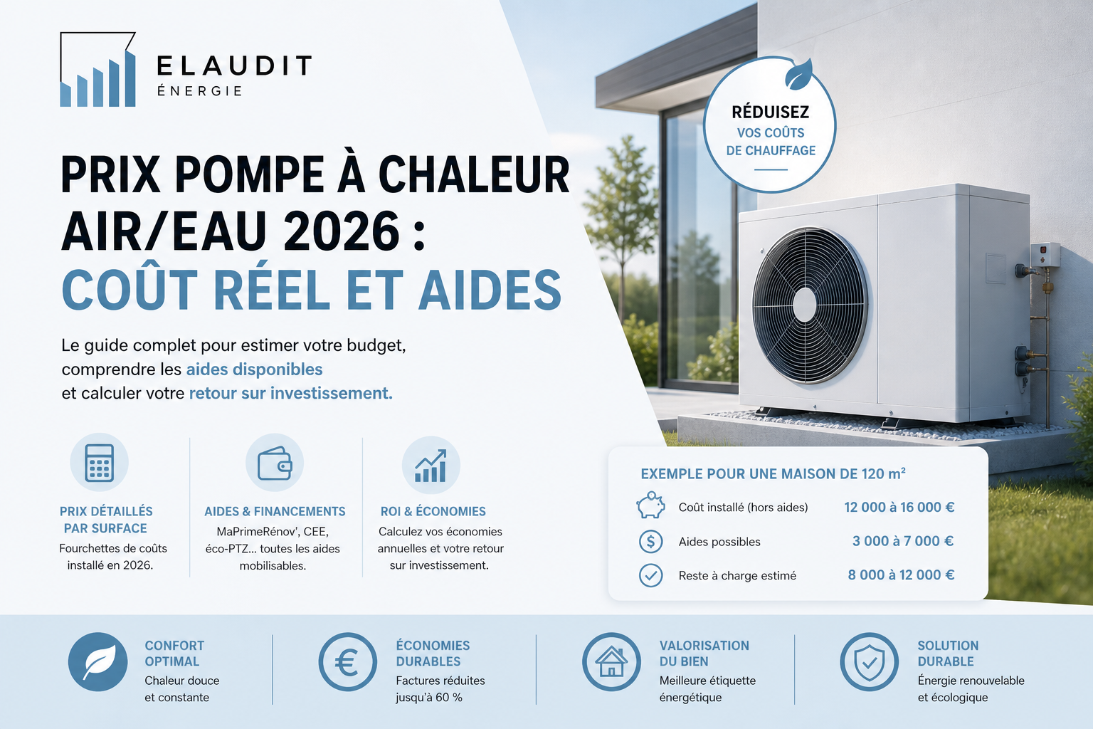 Prix pompe à chaleur air eau 2026 : coût réel & aides