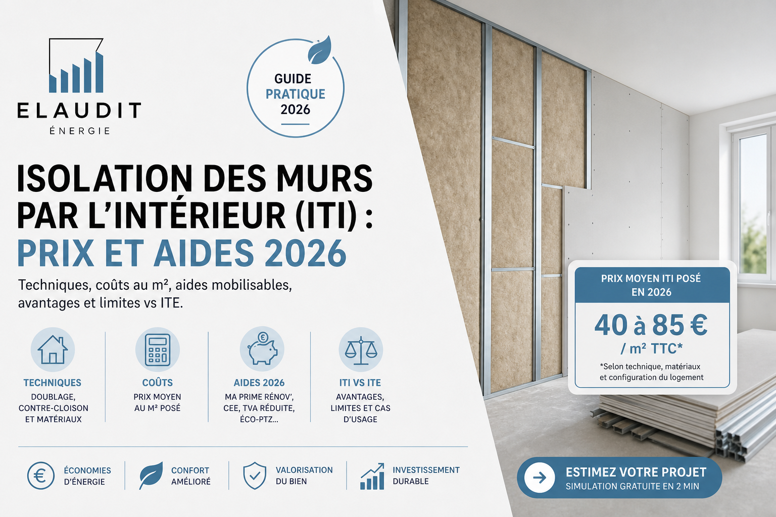 Isolation murs intérieur prix 2026 : guide expert ITI